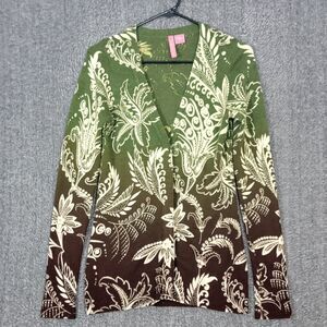 Charlotte Tarantola Anthropologie Sweater Womens S Green Brown Floral Cardigan
